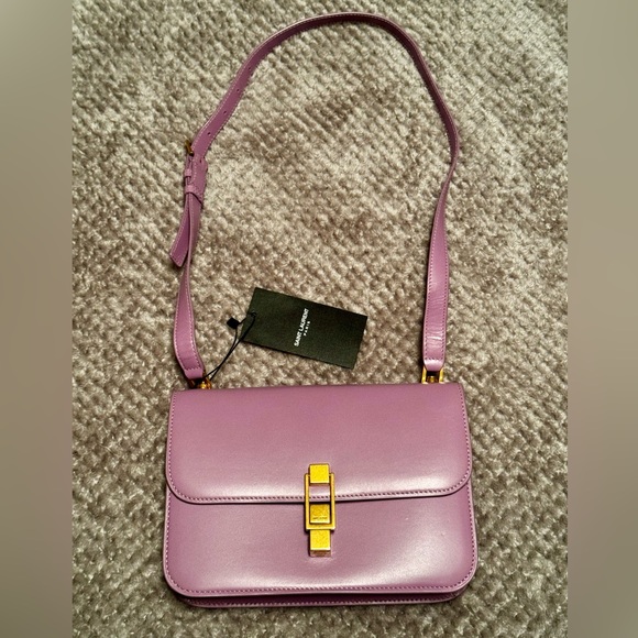 NWT Authentic YSL SAINT LAURENT Smooth Calfskin Carre Satchel Royal VIOLET $3100 - Picture 6 of 15